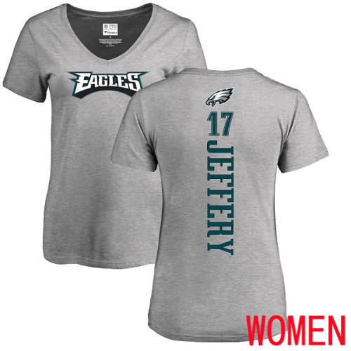 Women Philadelphia Eagles #17 Alshon Jeffery Ash Backer V-Neck NFL T Shirt->nfl t-shirts->Sports Accessory